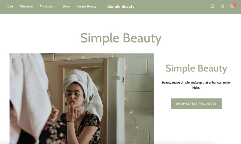 Screenshot of commerce site homepage