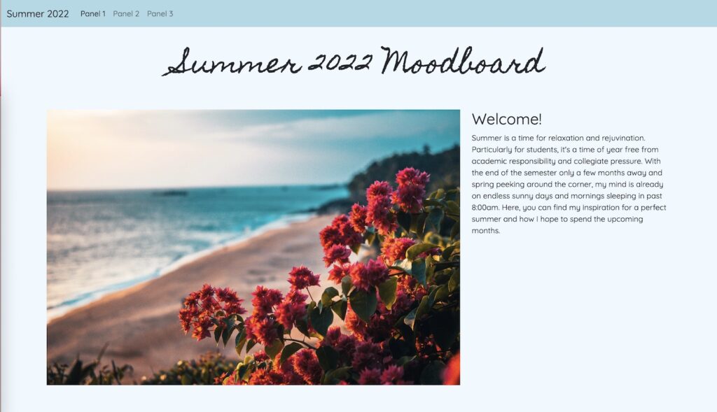 Screenshot of panel 1 homepage