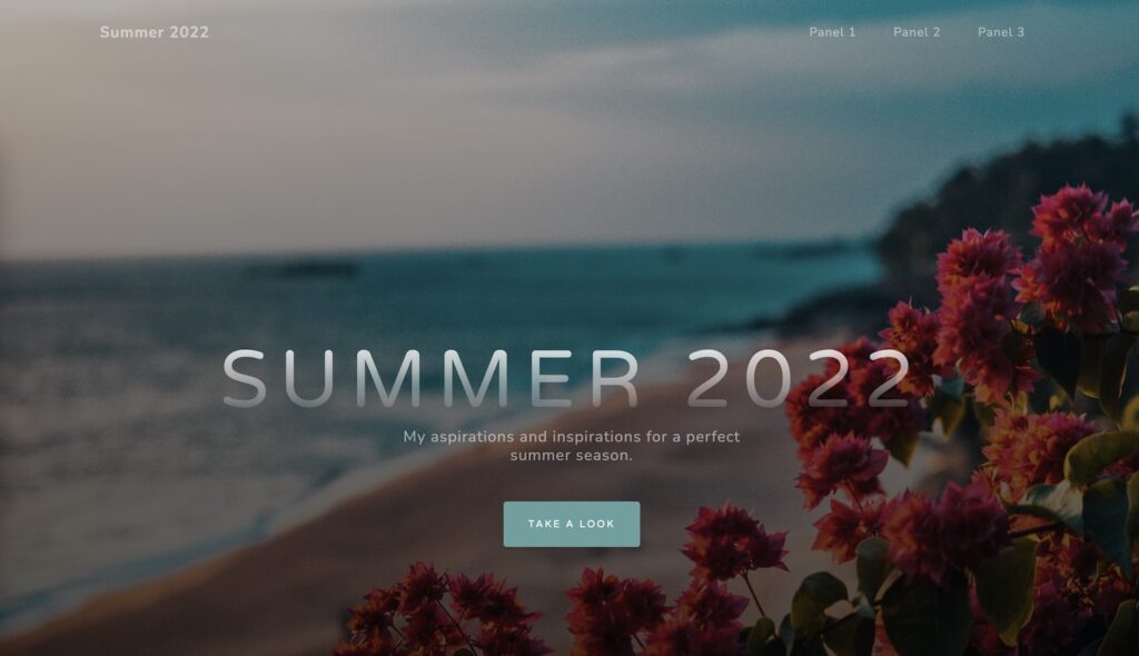 Screenshot of panel 2 homepage